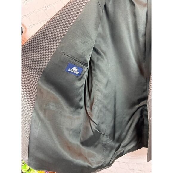 STAFFORD gray check houndstooth 100% wool mens suit jacket size 44R - Picture 10 of 13